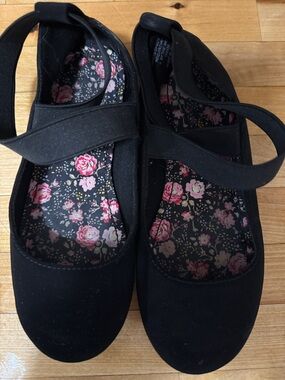 Black Mary Jane Flats with Pink Floral Insole